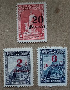 Turkey 1929 Surcharges, MNH set. Scott 673-675, CV $40.00. Isfila 1202-1204