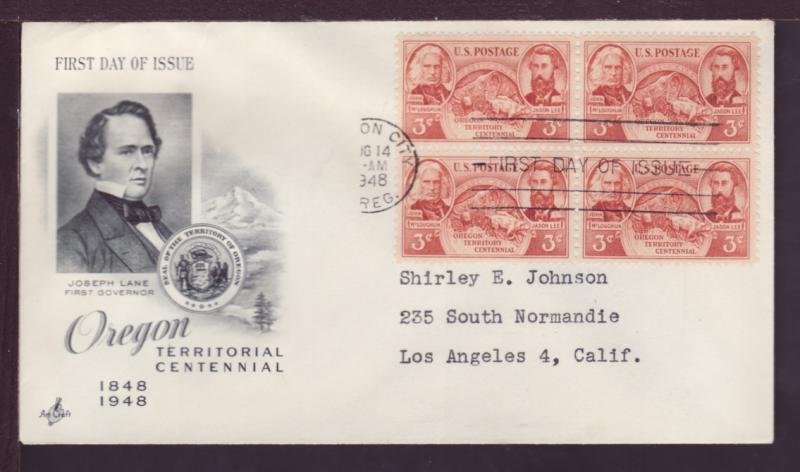 U.S 964 Oregon Territory 1948 B/4 Artcraft Typed FDC  