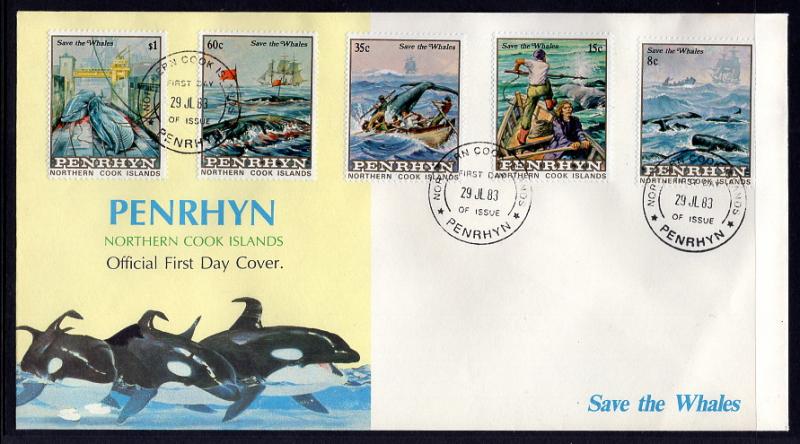 Penrhyn 223-227 Whales U/A FDC