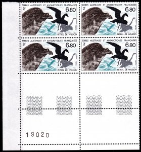 FSAT/TAAF 1988 Sc#139 WILSON'S PETREL BIRDS Block of 4 MNH Plate Numbered