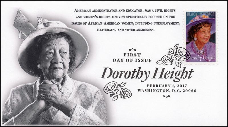 17-016, 2017, Dorothy Height, Black Heritage, Activist, FDC, BW Pictorial