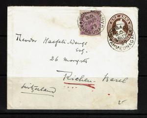 India 1929 Uprated Postal Stationary to Switzerland  - Lot 092417