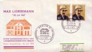 Berlin FDC Sc# 9N322 Max Liebermann, Artist x2 L85