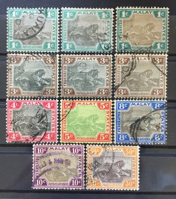 Malaya Federated Malay States FMS 1900-01 Tigers 1c-50c 11V Used CA M2222