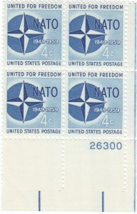 Scott # 1127 - 4c Blue- NATO Issue - plate block of 4 - MNH