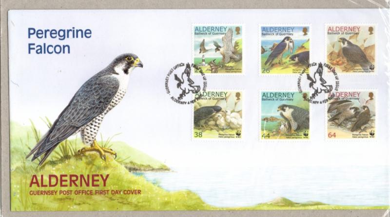 Alderney Sc 142-7 2000 Peregrine Falcon stamp set on First Day Cover