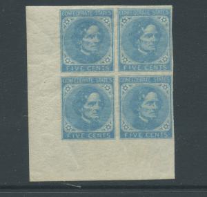 Confederate States Scott #6 Mint Corner Margin Block  of 4 NH (Stock #CSA6-blk)