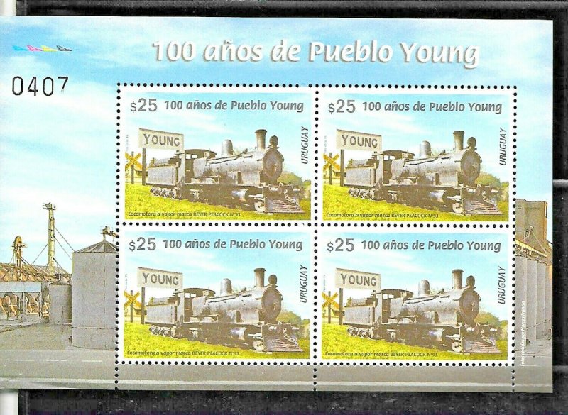 URUGUAY 2020 TRAIN RAILROAD YOUNG VILLAGE CENTENARY MINISHEET MNH 