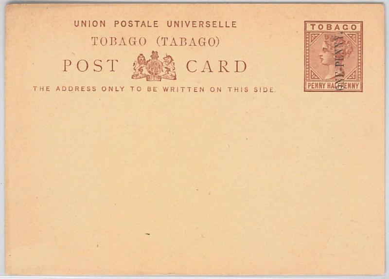 TOBAGO -  POSTAL STATIONERY CARD: Higgings & Gage # 4 - overprinted ONE PENNY