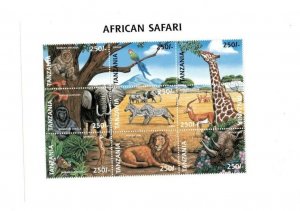 Tanzania 1997 - African Safari - Sheet of 9 Stamps - Scott #1632 - MNH