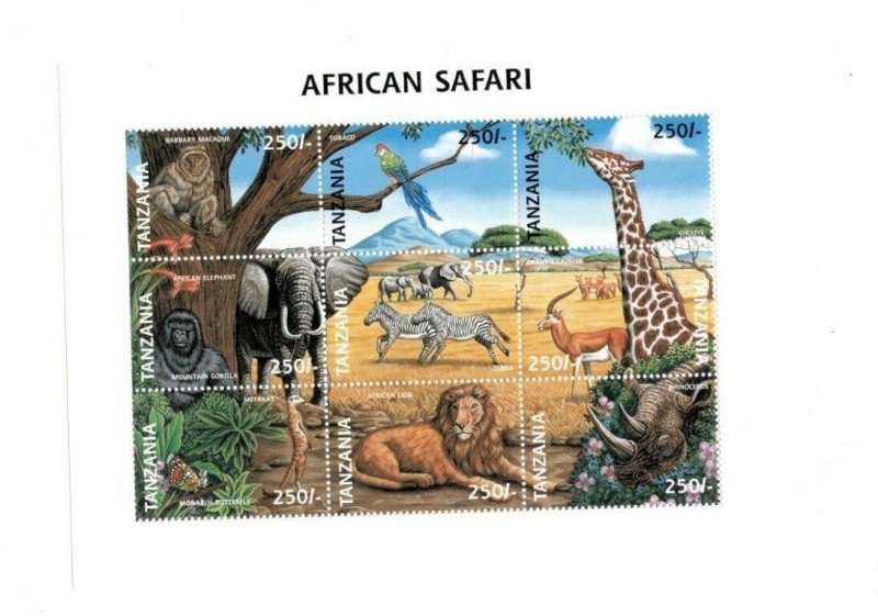 Tanzania 1997 - African Safari - Sheet of 9 Stamps - Scott #1632 - MNH