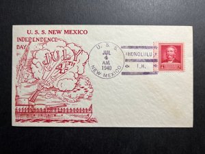 1940 USA Naval Cover USS New Mexico Honolulu HI No Address July 4 Independence D