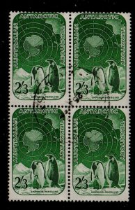 Australia Antarctic Terr Sc L5 1959 2/3d Penquins stamp block of 4 used