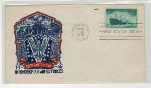 WW2 Patriotic 1946 STAEHLE FDC ARMED FORCES MERCHANT MARINES 939-31