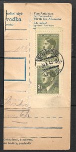 BOHEMIA AND MORAVIA 1944 HITLER HEADS on Parcel Card Half TULLESGHITZ / TULESICE