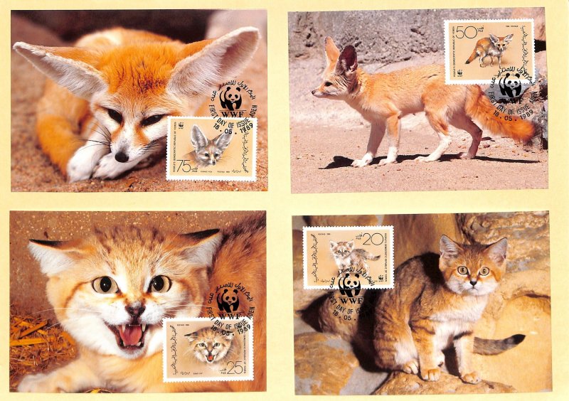 Republic of Yemen WWF World Wild Fund for Nature maxi cards Fennec fox Sand Cat