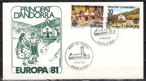 Andorra, Sp. Scott cat. 126-127. Europa. Dancers & Church. First day cover. ^