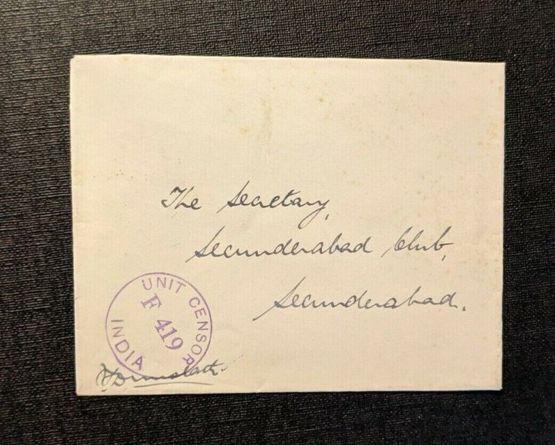 1943 Soldiers Mail Trimulgherry India Censored Cover to Secunderabad