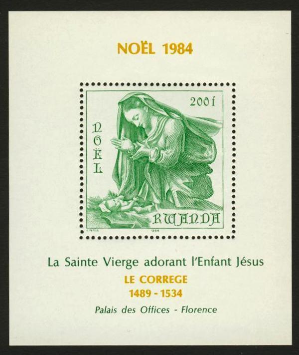 Rwanda 1207 MNH Christmas, Art, Virgin & Child, Correggio 