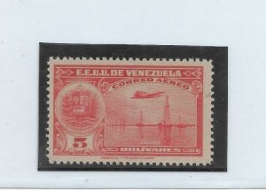 VENEZUELA 1947 OIL WELLS AND PLANE 5B SCARLET SC C235 MI 496 MNH