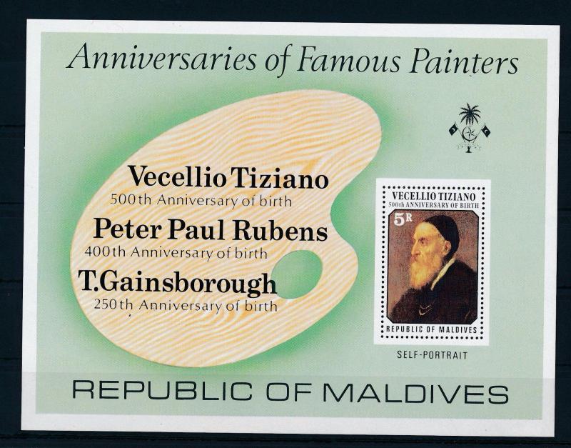 [36742] Maldives 1977 Painters Tiziano Rubens Gainsborough Souvenir Sheet MNH