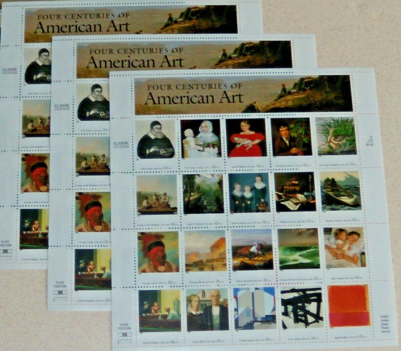 Three x 20 of FOUR CENTURIES OF AMERICAN ART 32¢ US Postage Stamps USA #3236 a-t