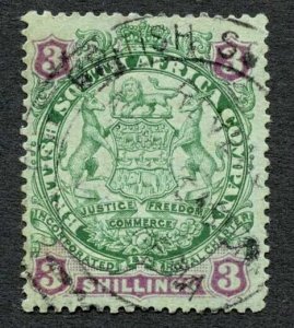 Rhodesia SG36 3/- green and mauve/blue fine used Cat 42 pounds