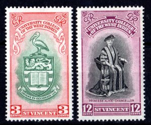 St.Vincent 1951 Sc#174/175 BIRD-COAT OF ARMS-UNIVERSITY ISSUE Set (2) MNH