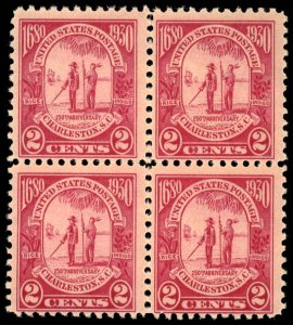 US Sc 683 MNH BLOCK of 4 - 1930 2¢ - Charleston, SC 250th Anniv.