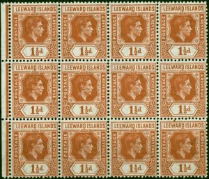 Leeward Islands 1938 1 1/2d Chestnut SG101 V.F MNH Block of 12