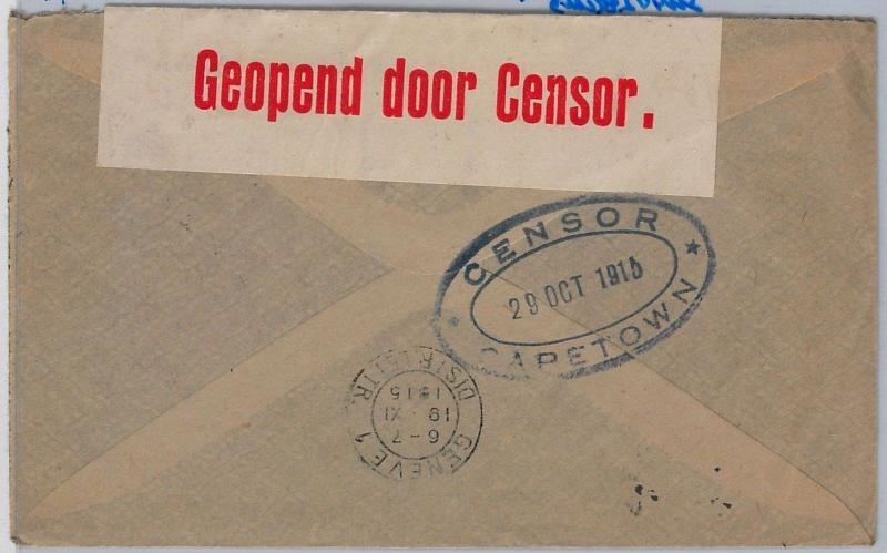 South Africa TRANSVAAL  postal history - COVER to SWITZERLAND: SA censor! 1915