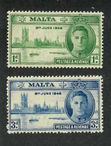 Malta; Scott 206-207; 1946;  Unused; NH; Complete Set