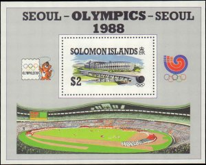 Solomon Islands #626, Complete Set, S/S Only, 1988, Olympics, Never Hinged