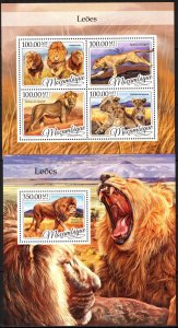 Mozambique 2016 Wild Cats Lions Sheet + S/S MNH