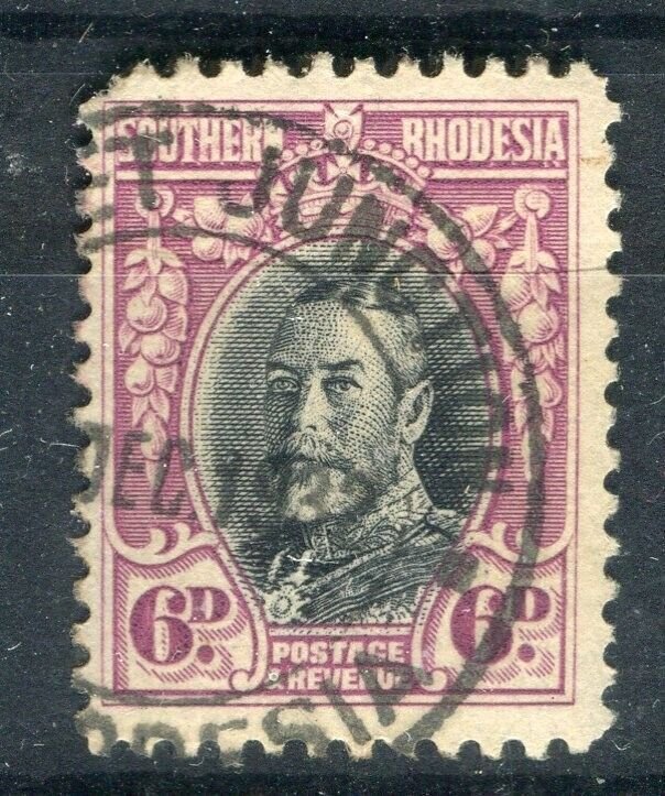 RHODESIA; 1930s early GV portrait issue used Shade of 6d. fine POSTMARK