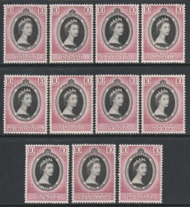 Malaya 1953 Coronation Set Complete for all States MH*