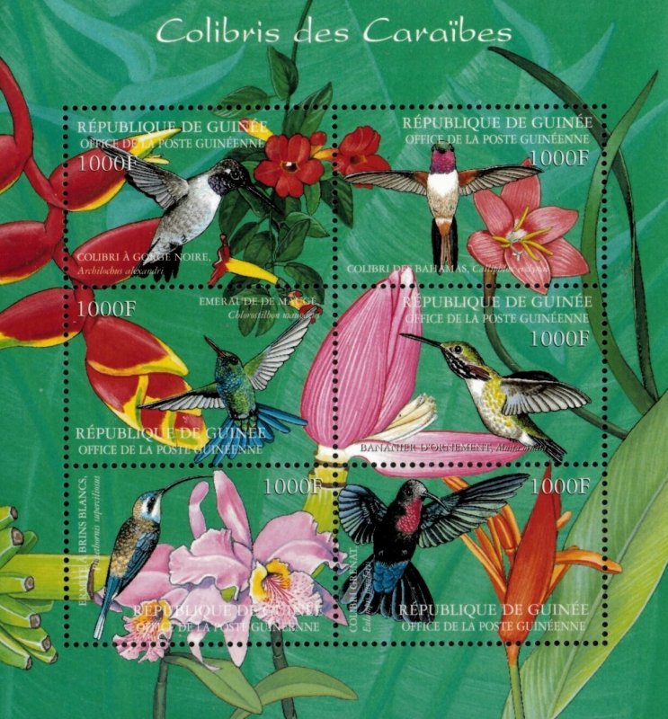 Guinea 2002 - Hummingbirds - Sheet of 6 Stamps - Scott #2043 - MNH