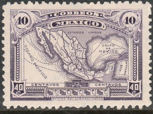 MEXICO 647, 40¢ MAP OF MEXICO MINT NH. F-VF.