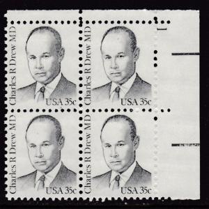 U.S. 1980 Great American 35cent Charles R. Drew MD Plate Number Block VF/NH