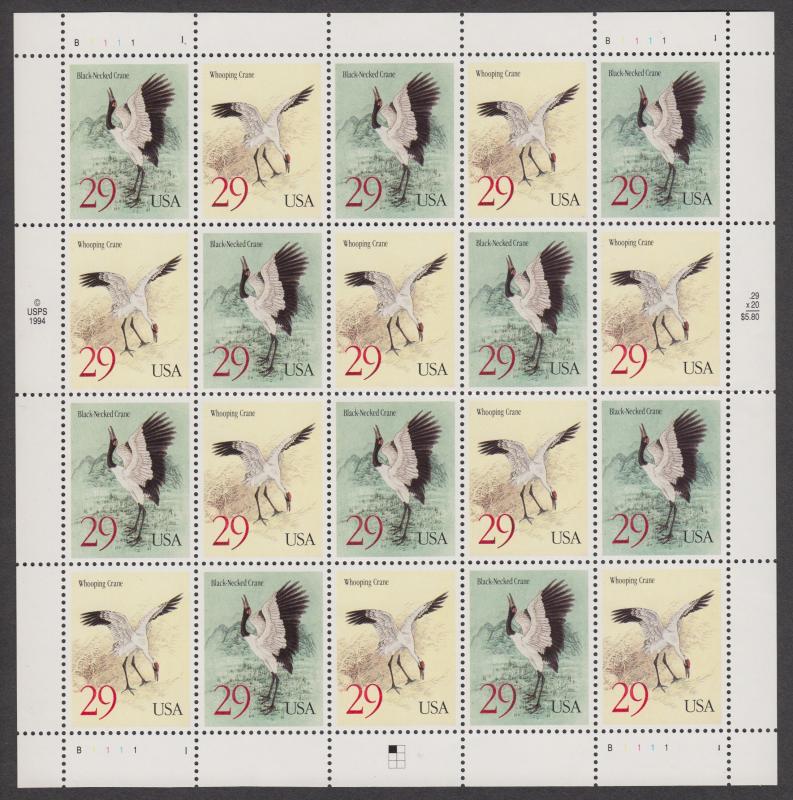 US #2867-68   Cranes   Full sheet of 20  MNH