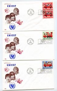 UN 161-63 UNICEF 1966, three, Cover Craft Cachets, CCC, FDCs