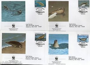 Turkmenistan WWF Caspian Seal Marine Life Animal Fauna Mammals Sc 35-38 FDCs Set