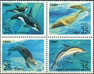 RUSSIA 4 SETS MARINE LIFE WHALES DOLPHINS SEALS ORCA X1