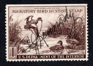 US 1942 Duck Stamp  #RW9 Signed Used with Full gum CV $45