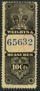 CANADA REVENUES 1885 QV 10c CROWN Weights and Measures VDM FWM25 VFU