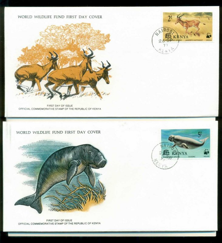 Kenya 1977 WWF,Hartbeeste, Dugong, Eland,Franlkin Mint (with inserts) 2xFDC l...