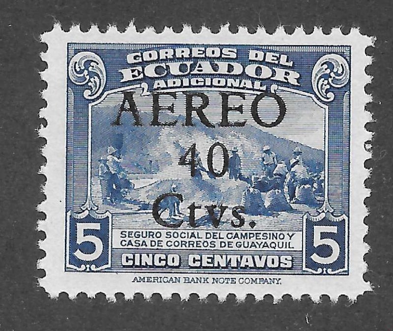 Ecuador Scott C135 Unused LHOG - 1945 Postal Tax RA55 Surcharged - SCV $1.00