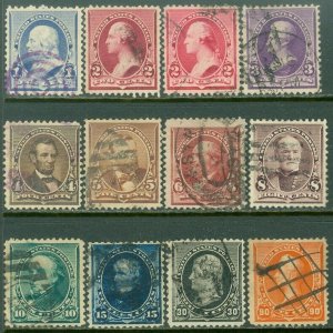 EDW1949SELL : USA 1890-93 Sc #219, 219D, 221-29 F-VF Used Light cancels Cat $257