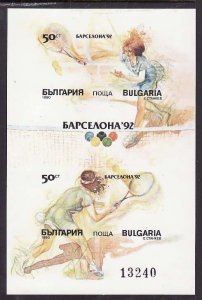Bulgaria-Sc#3550-unused NH imperf sheet-Sports-Tennis-Barcelona Olympics-1990-