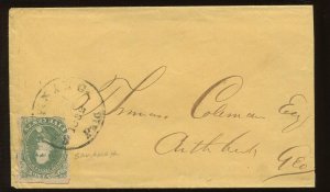 Confederate States 1 Used Tied by Black SAVANNAH GA CCL on Cover LV5012